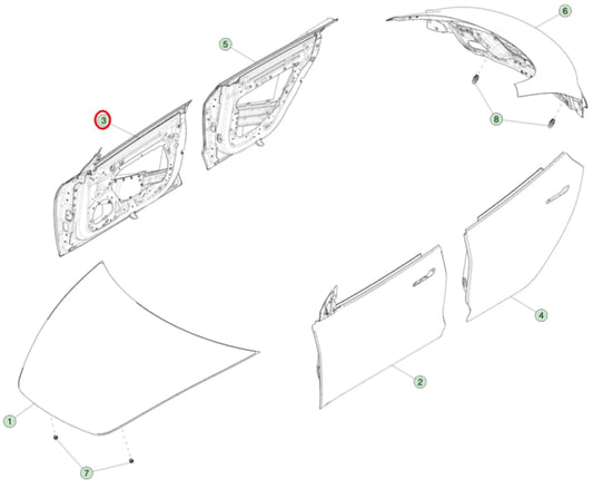 Front Right Door Assembly for Tesla Model 3 Highland (1751846-EC-G)